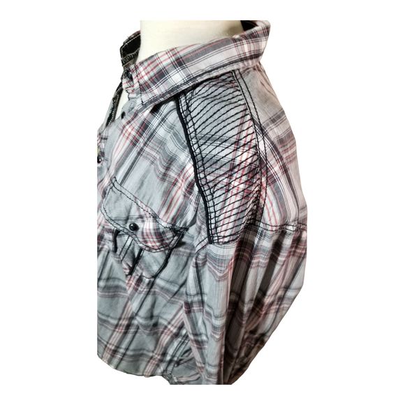 Buckle BLACK Brand Button Up Pearl Snaps Plaid Shirt Top Athletic Fit Sz XXL - Picture 5 of 12